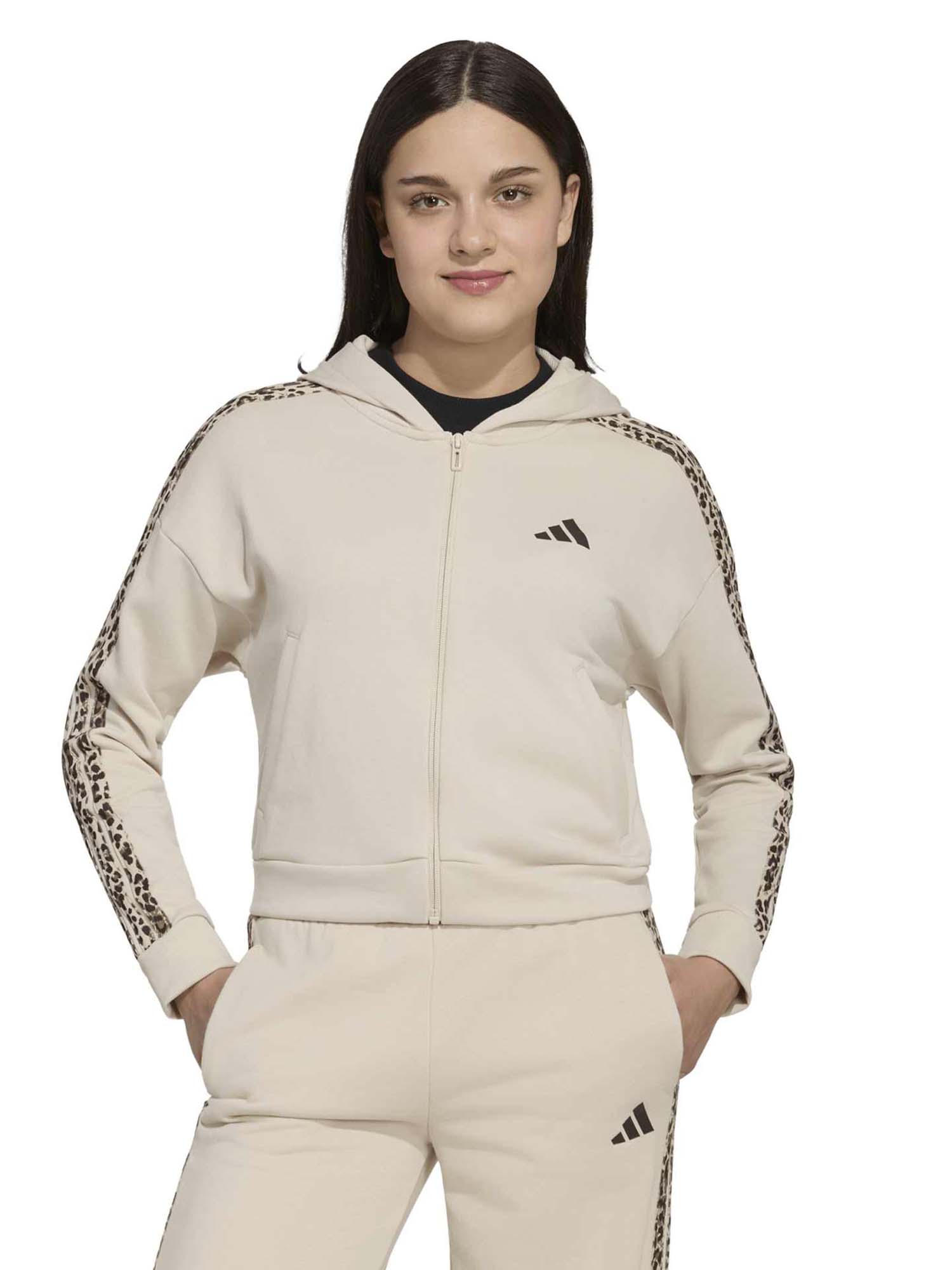 Felpa con zip Adidas bambino beige stampa animalier unisex